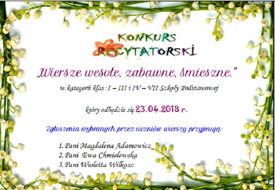 Grafika: Szkolny Konkurs Recytatorski - Zapraszamy