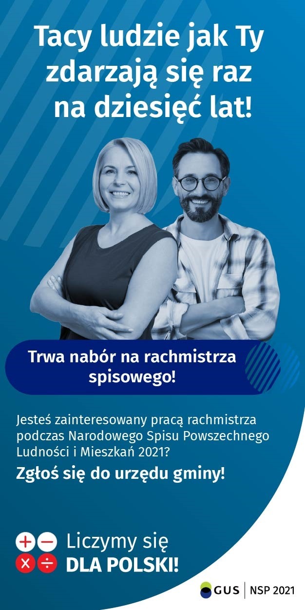 Grafika: Informacja o otwartym i konkurencyjnym naborze kandydatów na rachmistrzów spisowych