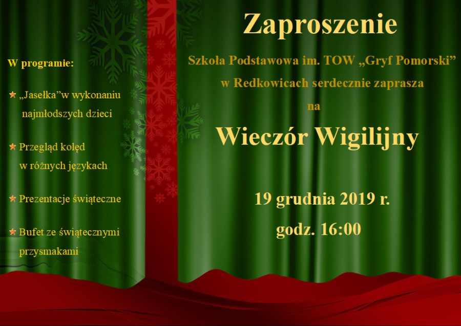 Grafika: Zapraszamy na Wieczór Wigilijny