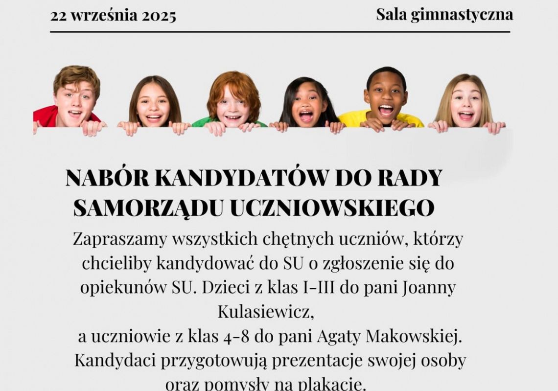 Plakat przedstawiający informacje dotyczące wyborów do Samorządu Uczniowskiego. grafika