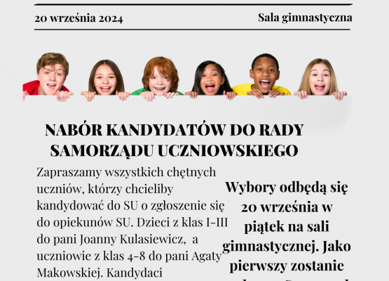 Plakat z informacyjny o wyborach do Samorządu Uczniowskiego grafika