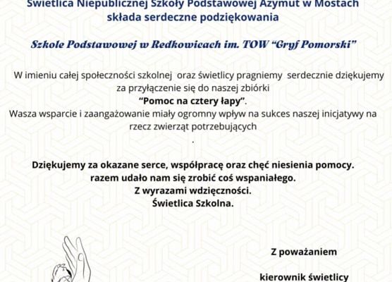 Zbiórka pokarmów dla zwierzaków w SP Redkowice.